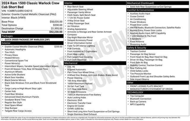 2024 RAM 1500 Classic Warlock Crew Cab 4x4 5'7' Box